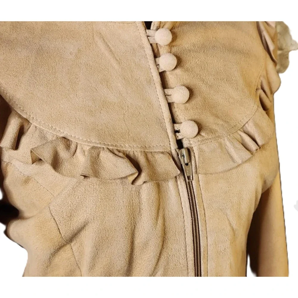 Vtg 70's PIONEER WEAR fit 8 Tan Suede Leather Ruffle Jacket & Skirt Western Boho - Picture 7 of 16
